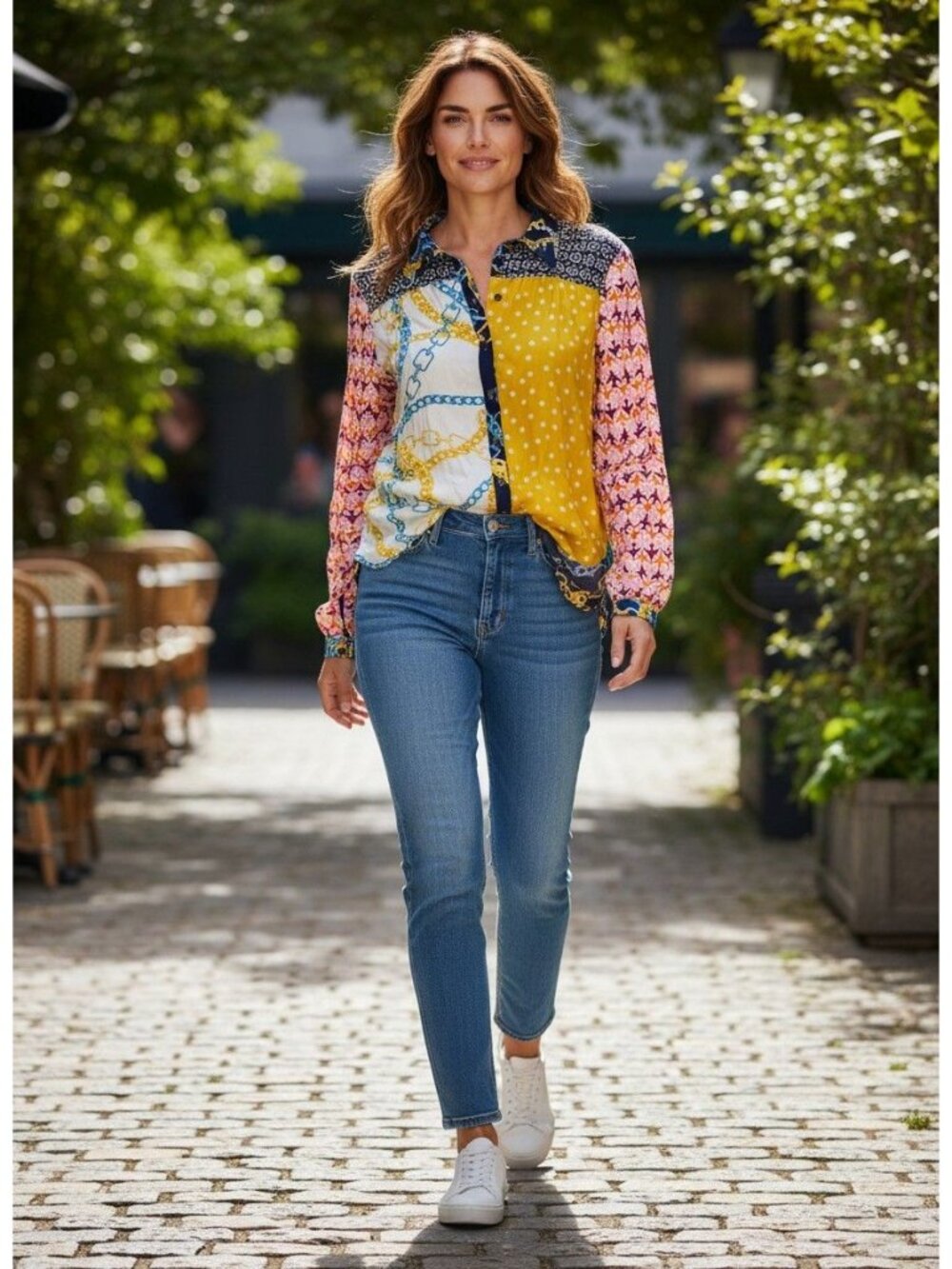 Maeve By Anthropologie Womens Multicolor Patchwork Button-Up Shirt Large Rayon